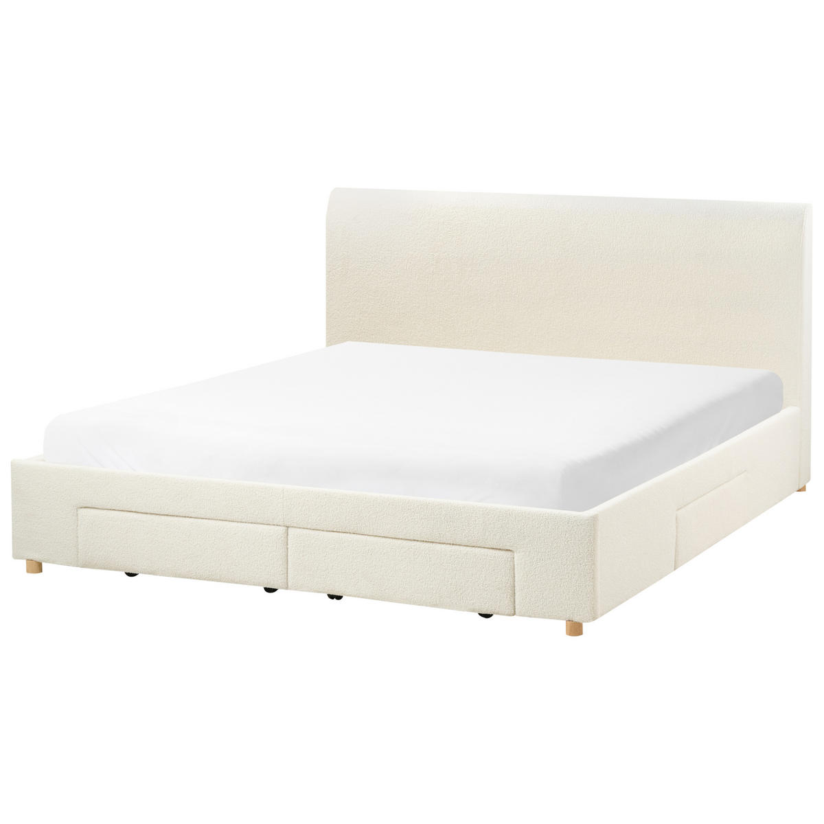 BETT mit Schubladen 180/200 cm Bouclé Hellbraun Soutrin - Hellbraun, Textil (180/200cm) - Beliani
