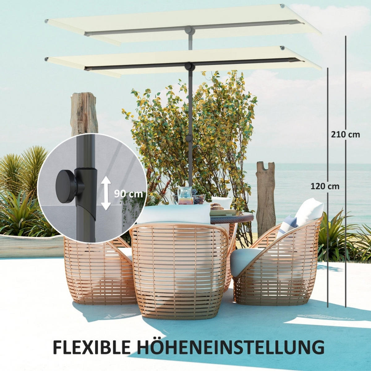 SONNENSCHIRM Höhenverstellbarer Gartenschirm Beige - Beige, Metall (150/205cm) - ComfortXL