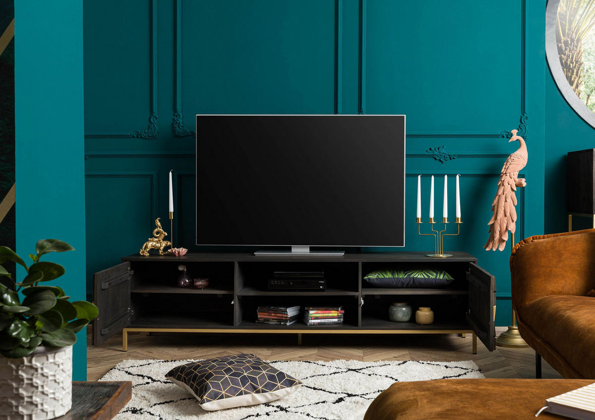 TV-BOARD Mango 190x45x50 grau geölt DIAMOND #105 - Grau, Holz (190/50/45cm) - Massivmoebel24