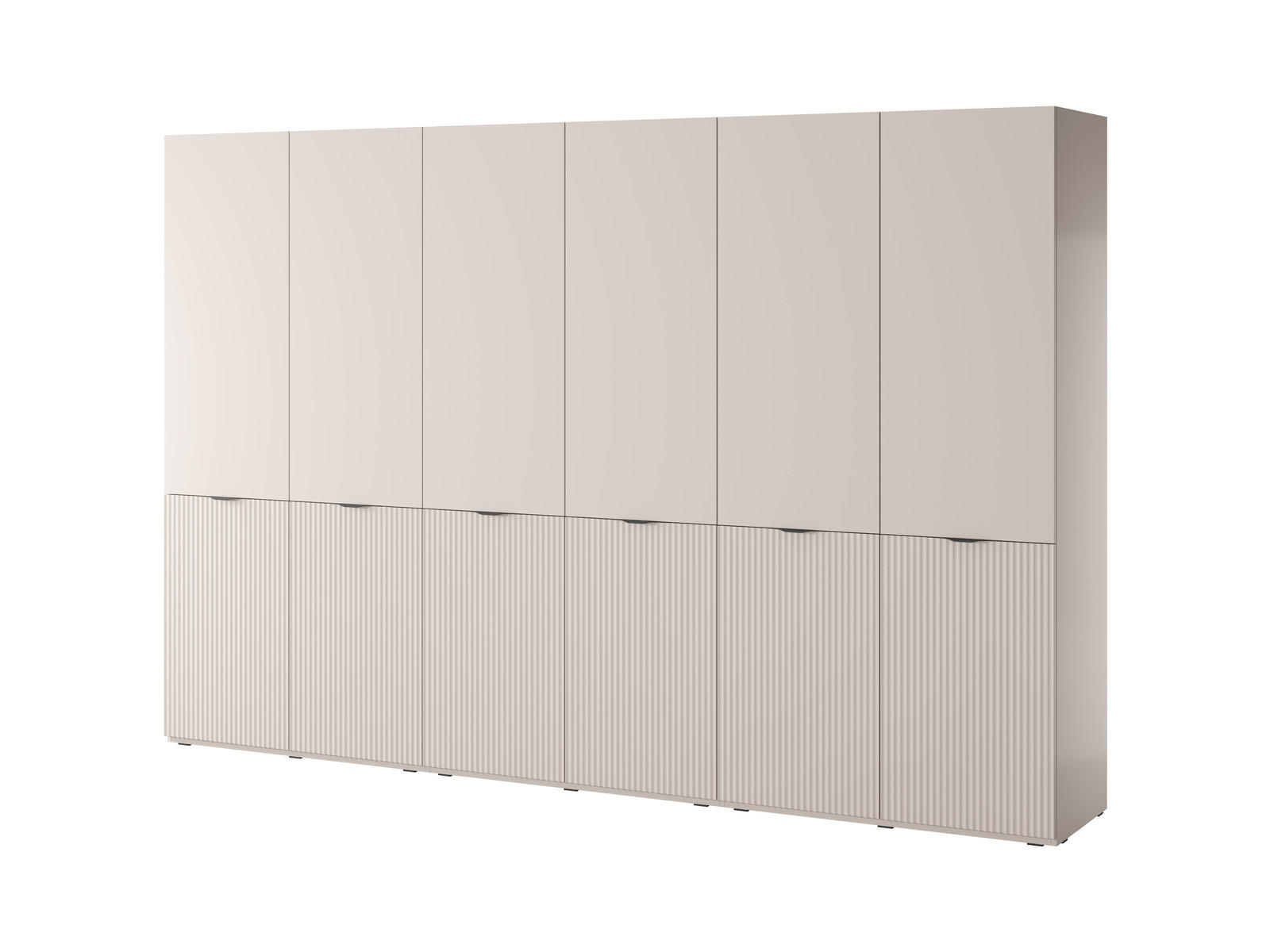 KLEIDERSCHRANK ZEN (Modular, Cashmere Matt, Rillenfront, 6-türig) - Kaschmir/Schwarz, Holz/Holzwerkstoff (303/200/51cm) - Ravio