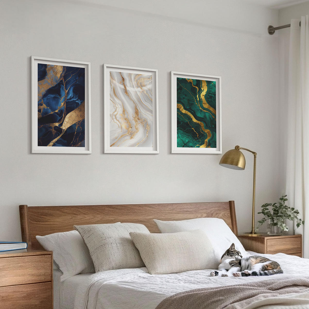 WANDBILDER 3er-Set - 40x60 cm Weißer Rahmen - Abstrakte blaugrüne Muster - Weiß, Kunststoff (40/60cm) - ArtPrintCave