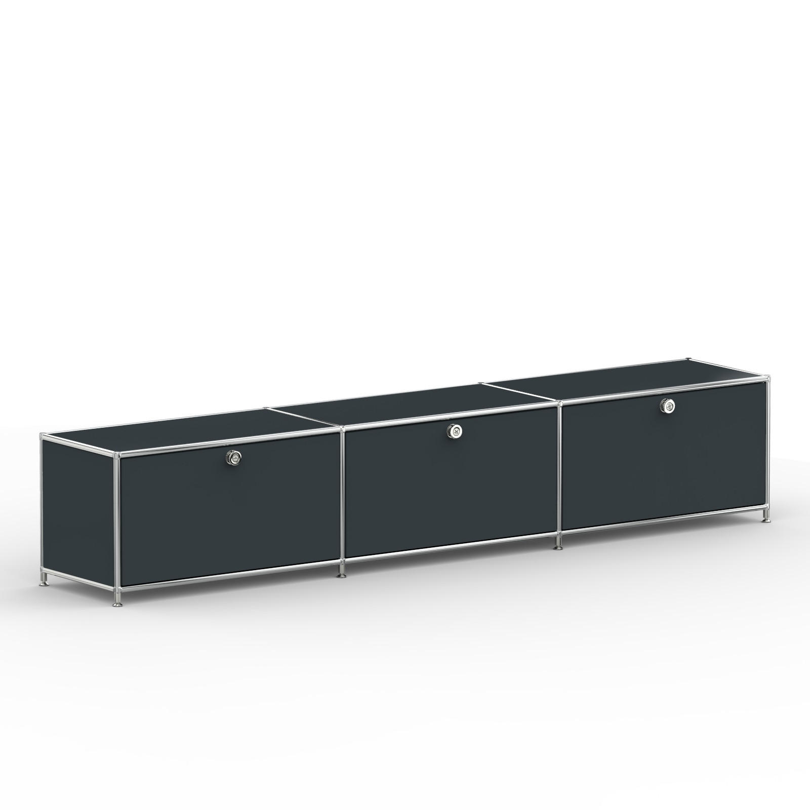TV Board mit 3 Klappen & Schloss, Breite 227 cm, Anthrazitgrau - Chromfarben/Silberfarben, Metall (40/43/227.2cm) - Versee