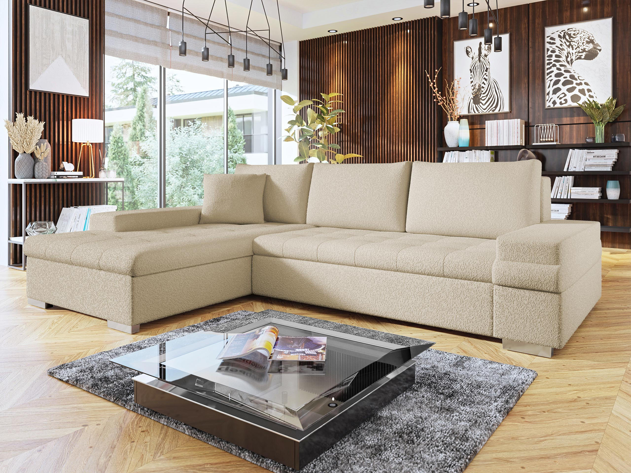 ECKSOFA Bangkok Mini Premium - Silberfarben/Creme, Holz/Textil (274/182cm) - MIRJAN24