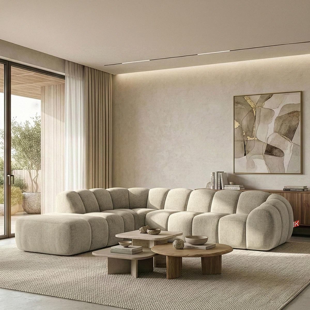 ECKSOFA LINKS FLAVA, Ecru - Ecru, Holz/Holzwerkstoff (310/274cm) - KONSIMO®