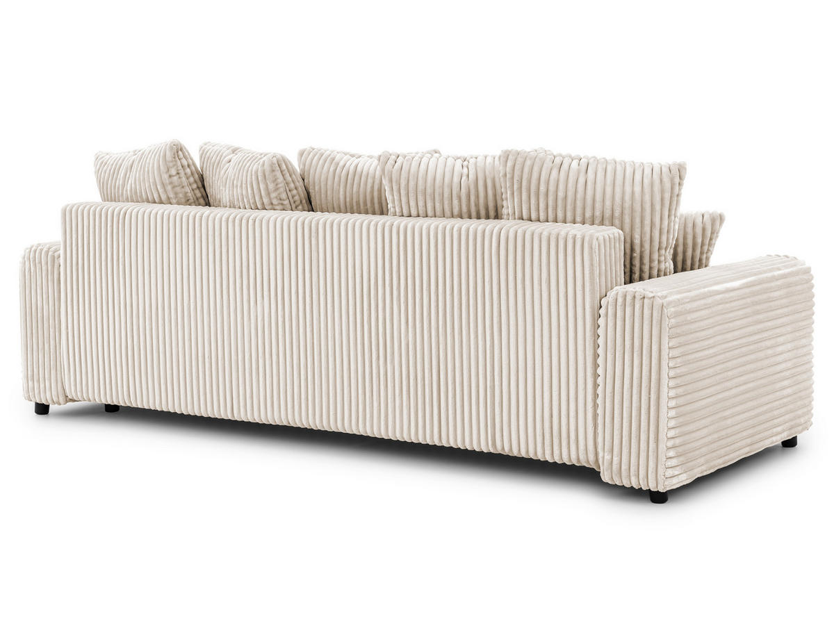 SCHLAFSOFA Calma mit Bettkasten im Bumpy-Design aus weichem Creme Plüschcord - Creme/Schwarz, Holz/Kunststoff (239/88/98cm) - S-Style