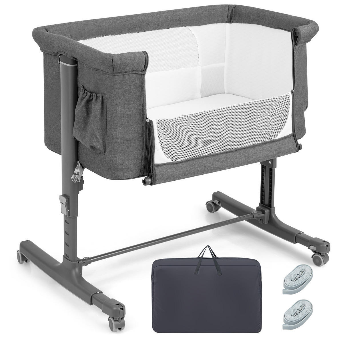 BABYBETT 3 in 1 Beistellbett Grau - Grau, Metall - COSTWAY