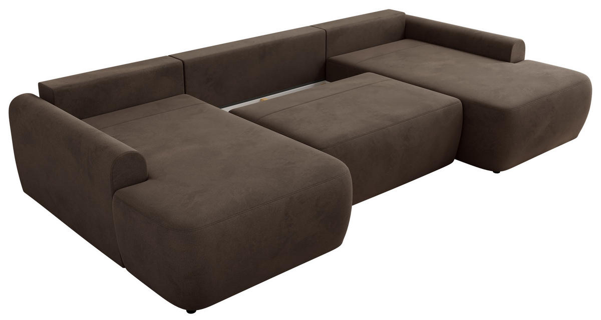 WOHNLANDSCHAFT CUBO U Braun Velvet - Schwarz/Braun, Kunststoff/Textil (370/100/187cm) - MKS