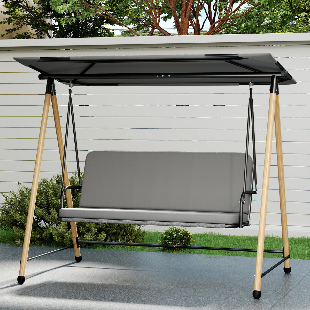 HOLLYWOODSCHAUKEL DE-15333 verstellbares Dach mit dicken Kissen Grau - Grau, Metall (125/180/208cm) - ComfortXL