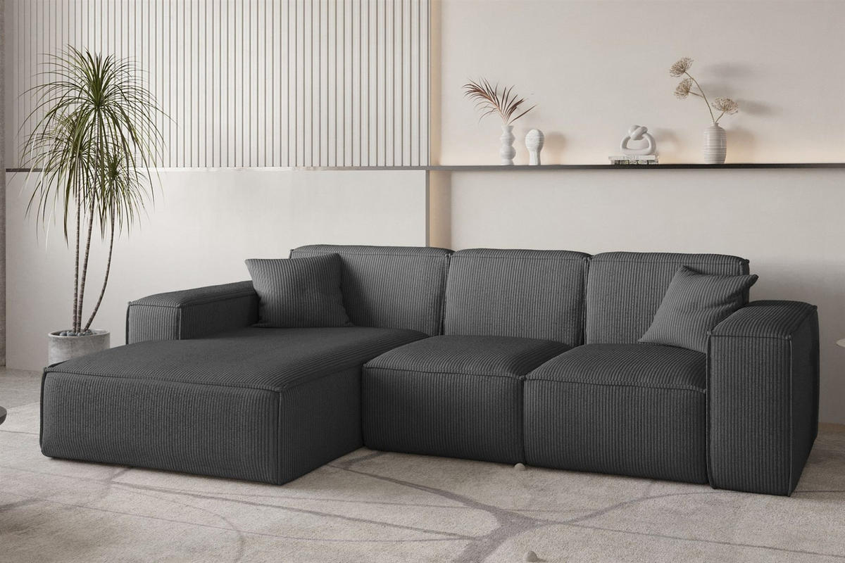 ECKSOFA Celes Premium Stoff Scala - Anthrazit, Holzwerkstoff/Textil (266/165cm) - Fun Möbel