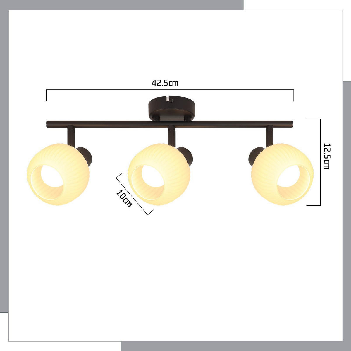DECKENSTRAHLER Scheinlinde 10/16.5/42.5 cm - Schwarz, Metall (42.5/10/16.5cm) - ZMH