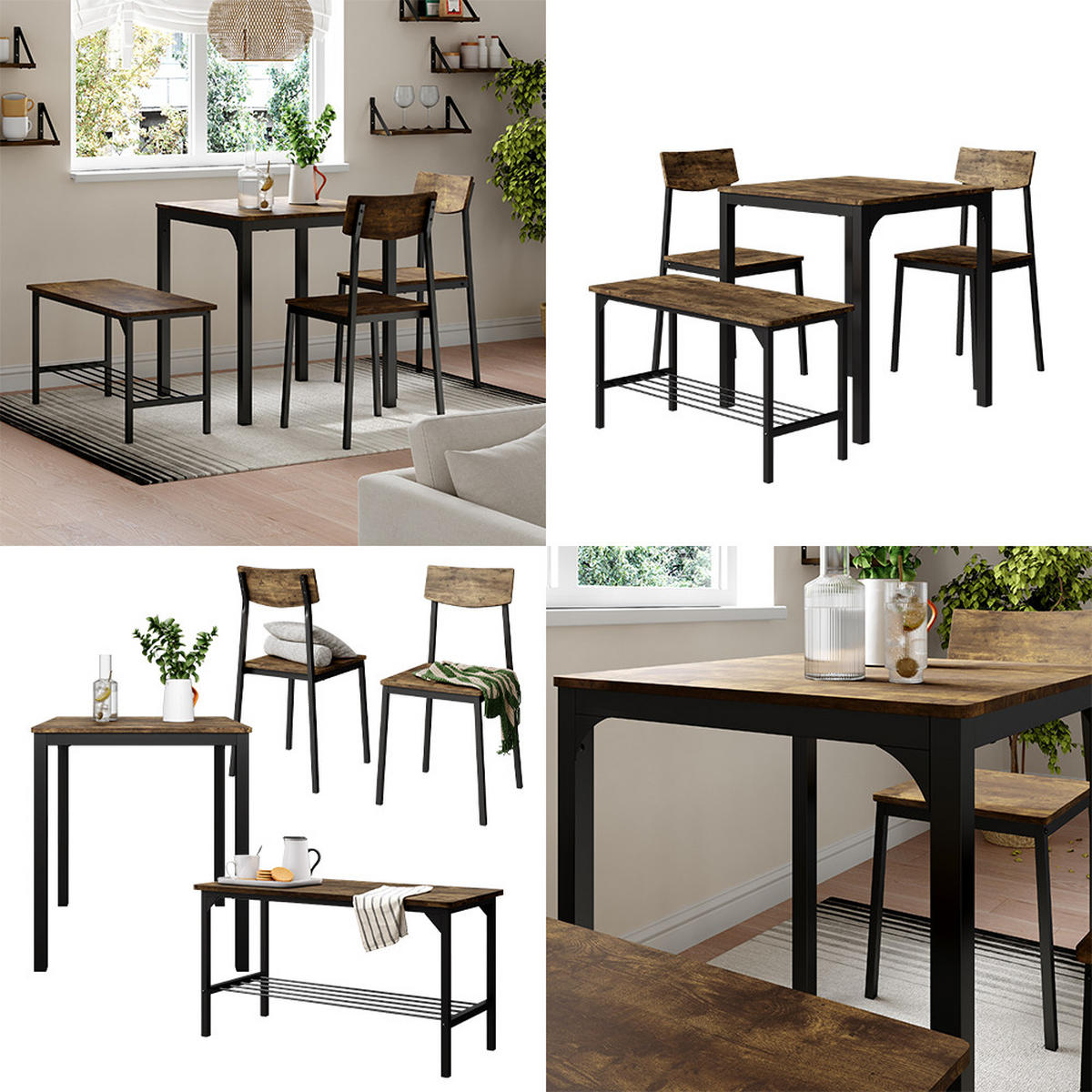 ESSTISCH-SET Fyrk Schwarz/Eiche rustikal 70 x 70 cm 4 Teile - Wildeiche/Schwarz, Holzwerkstoff (70/75/70cm) - Vicco