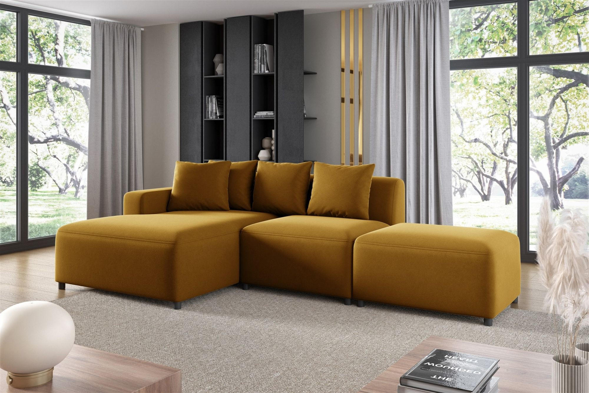 ECKSOFA Megan Xs In Stoff Salvador - Honig, Holzwerkstoff/Textil (304/165cm) - Fun Möbel