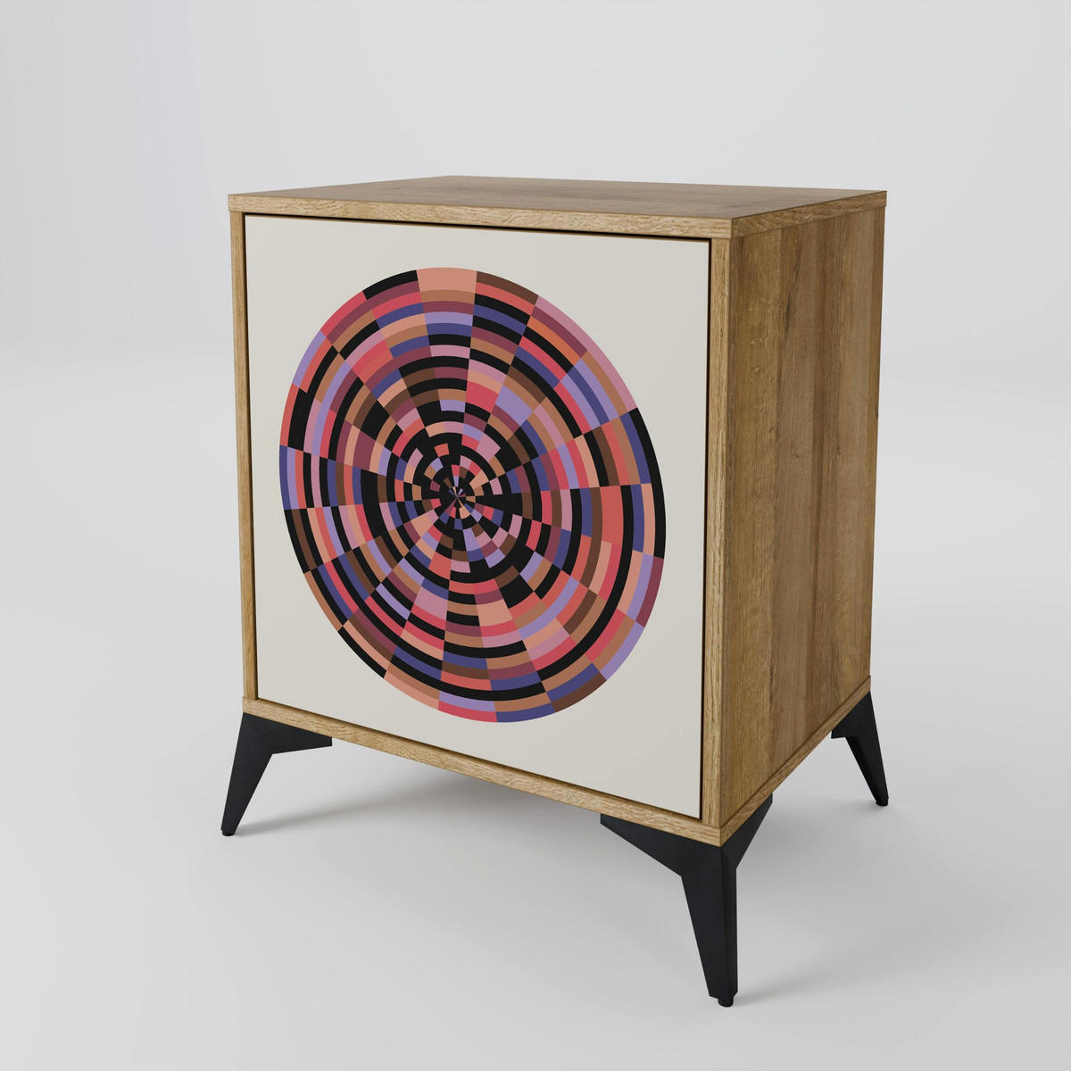 SIDEBOARD BROWN CIRCLES, Eichefarben, 57,5x42x77,5 cm, Schräge Buchenholzfüße - Eichefarben/Buchefarben, Holzwerkstoff/Buchenholz (57.5/77.5/42cm) - SpaceRebels