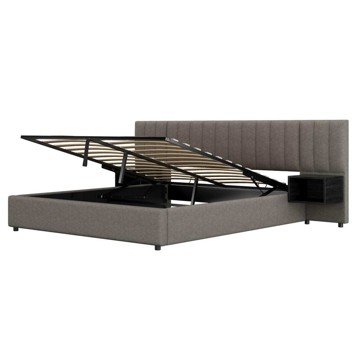 POLSTERBETT 180/200 cm Grau Schwarz mit hydraulischem Stauraum und 2 Nachttischen - Grau, Textil (180/200cm) - OKWISH