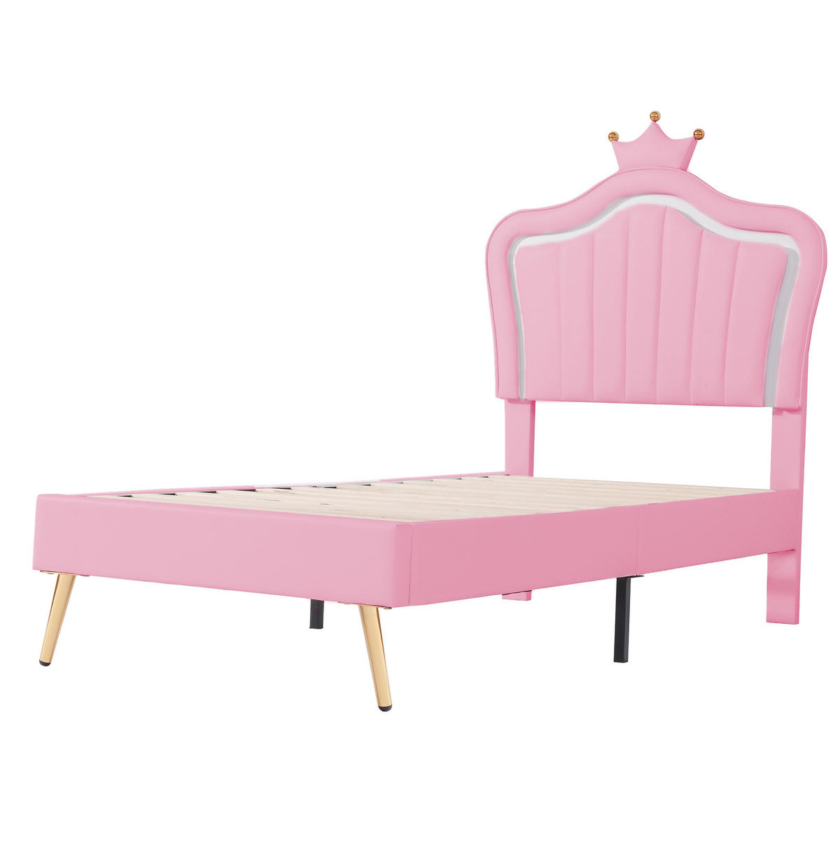 KINDERBETT 90/200 cm mit LED-Beleuchtung, verstellbarem Kopfteil und Muschel-Kronen-Design, Rosa - Pink, Textil (90/200cm) - Redom