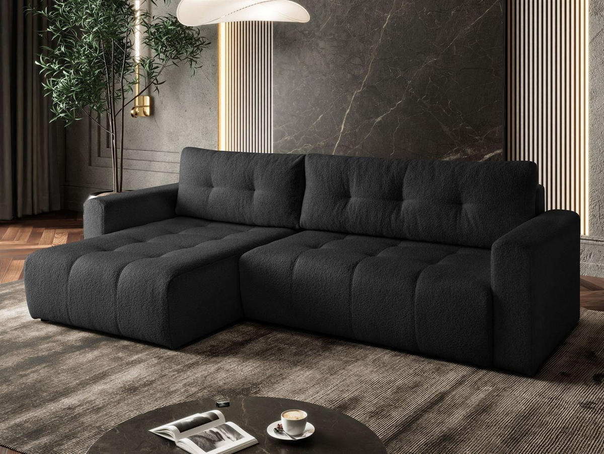 ECKSOFA ASTON mit Schlaffunktion und Bettkasten - Schwarz, Textil (261/143cm) - Lookway