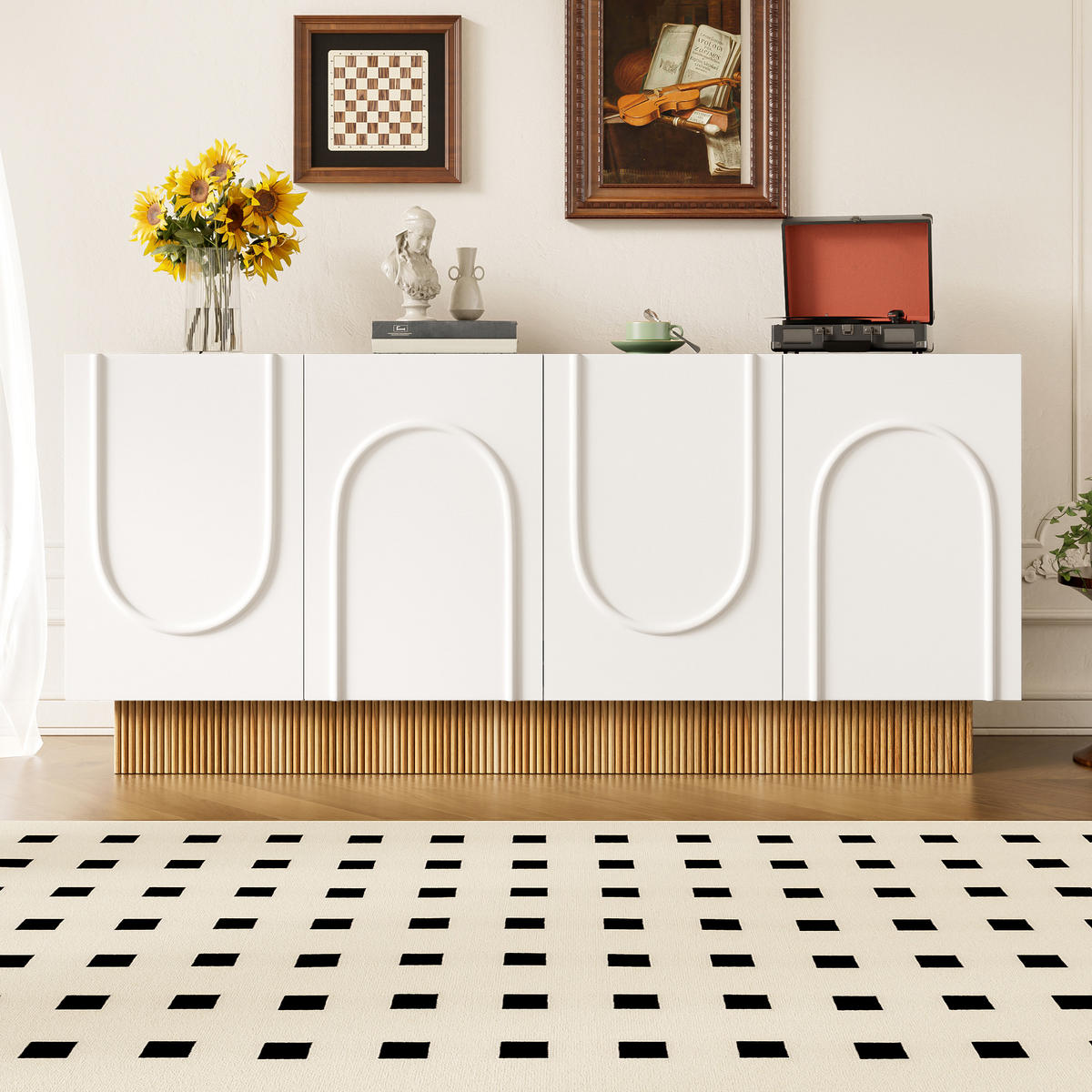SIDEBOARD 160cm 4 Türen U-Form Stauraum modern - Weiß, Holzwerkstoff (38/75/160cm) - FLIEKS