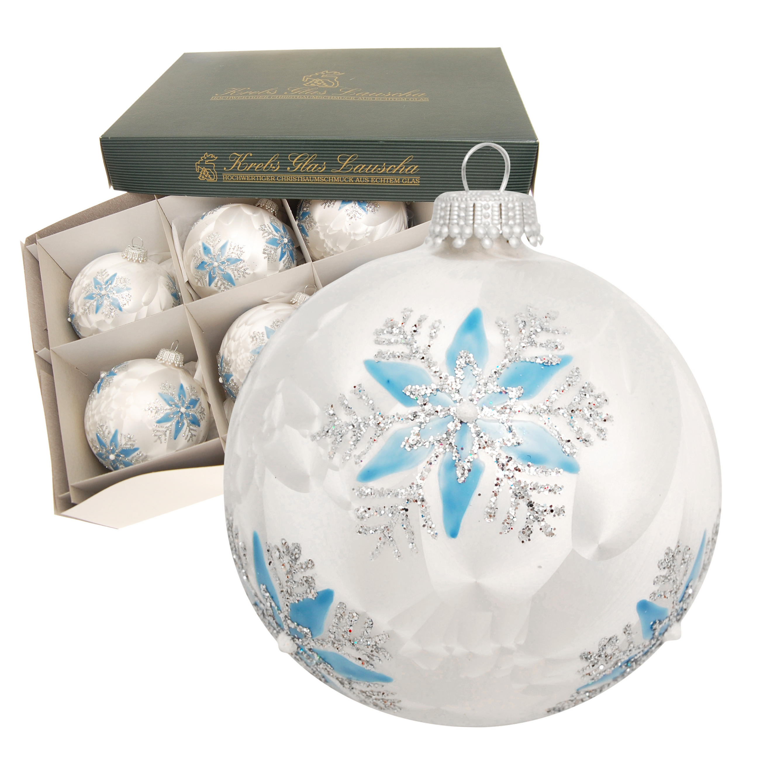 Krebs Glas Lauscha Christbaumkugeln Weiß 8x8x8 cm