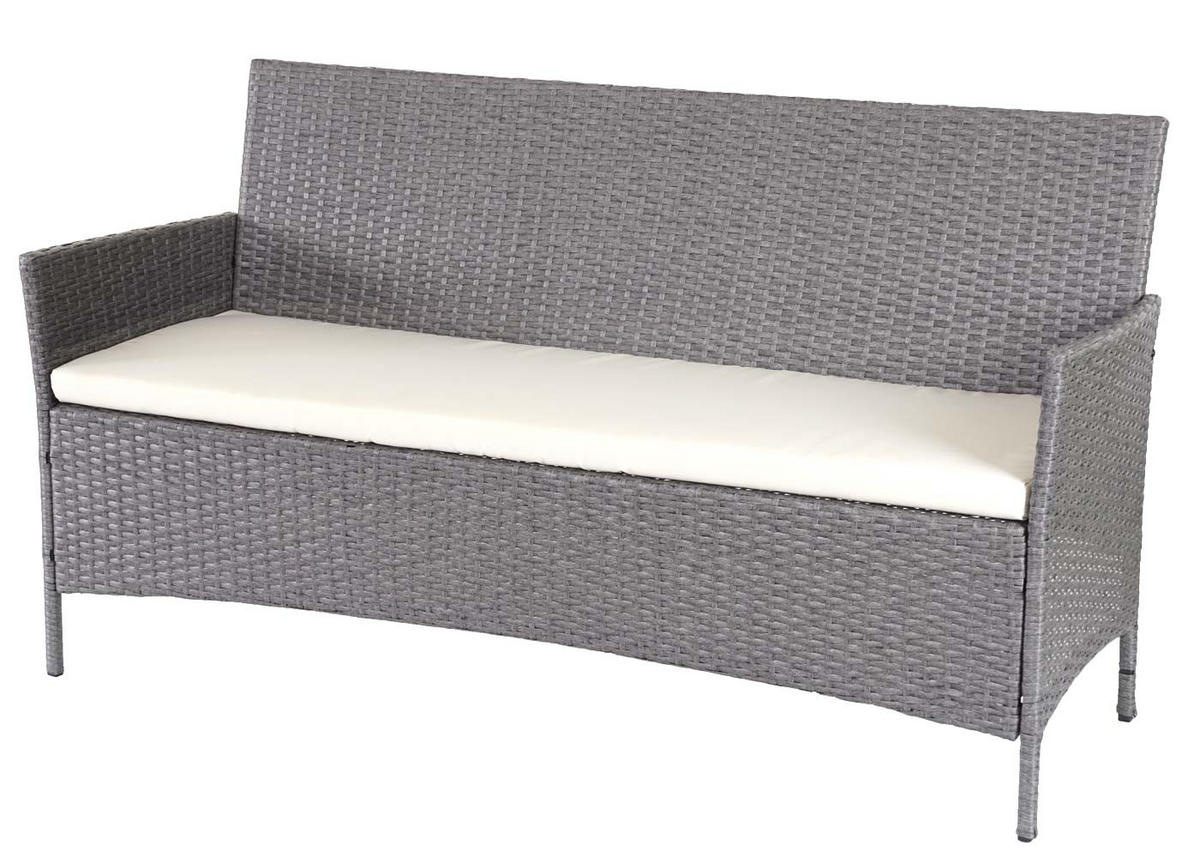 POLY-RATTAN GARNITUR Grau - Weiß/Grau, Kunststoff - MCW