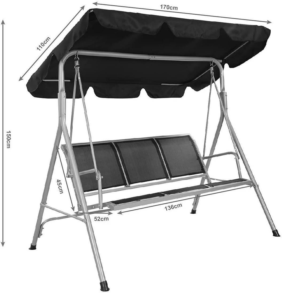 HOLLYWOODSCHAUKEL Gartenschaukel Schwarz - Schwarz, Metall (110/155/170cm) - COSTWAY
