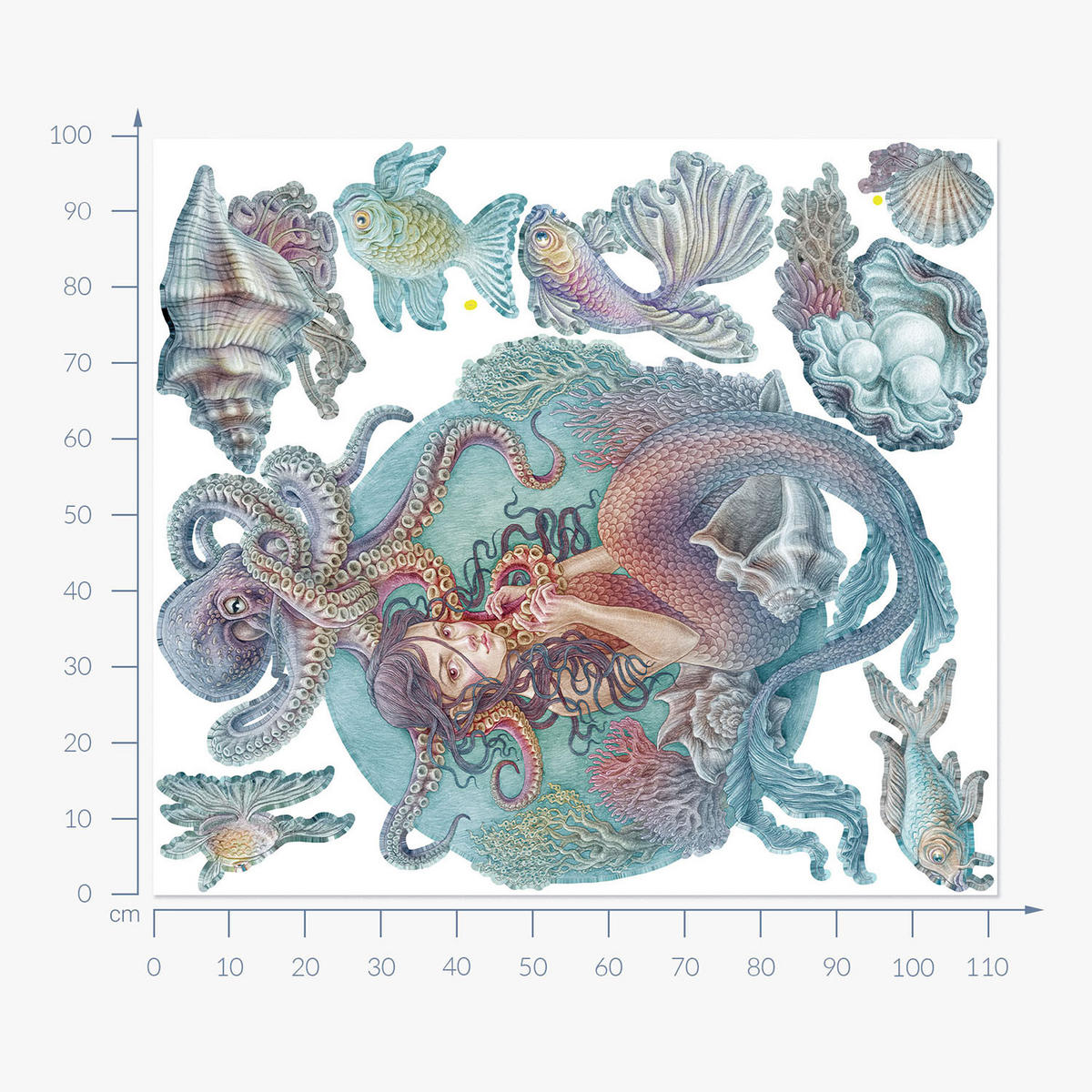 WANDAUFKLEBER 100x112cm - Unterwasser-Meerjungfrauen - Multicolor, Kunststoff (100/112/0.1cm) - Wallfluent