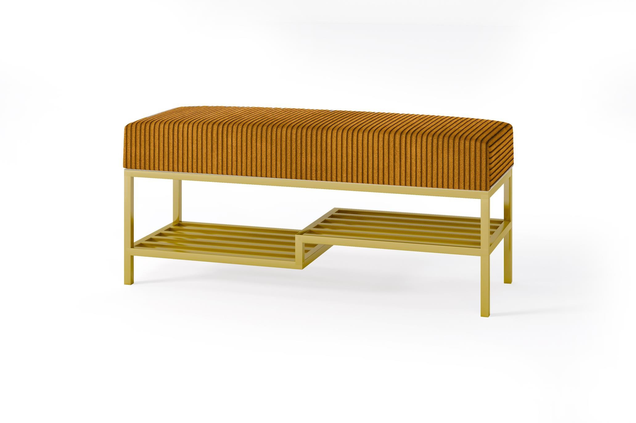 SITZBANK Mello 80 Honig, Goldfarbene Beine, Cordstoff Bank mit Ablage - Goldfarben/Honig, Holzwerkstoff/Textil (80/45/35cm) - Bettso