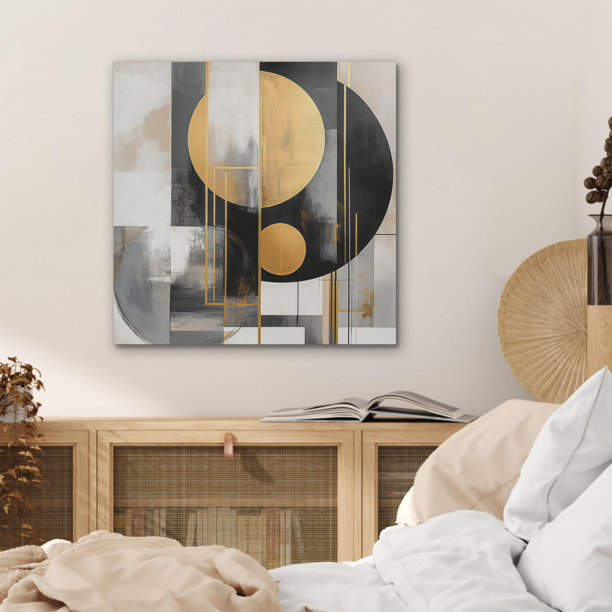 AKUSTIKBILD Abstrakt - Gold - Silber - Formen - Ästhetisch - Modern Wandbilder 60x60 cm - Goldfarben, Kunststoff (60/60/0.9cm) - MuchoWow