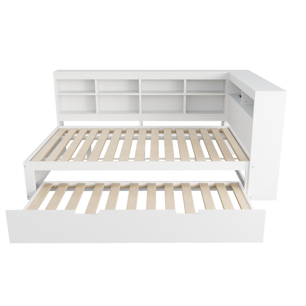 SCHLAFSOFA 140/200 cm mit Ausziehbett 90/190 cm, USB-Anschluss und Stauraum, Weiß - Weiß, Holzwerkstoff (166/92.5/222.5cm) - Redom