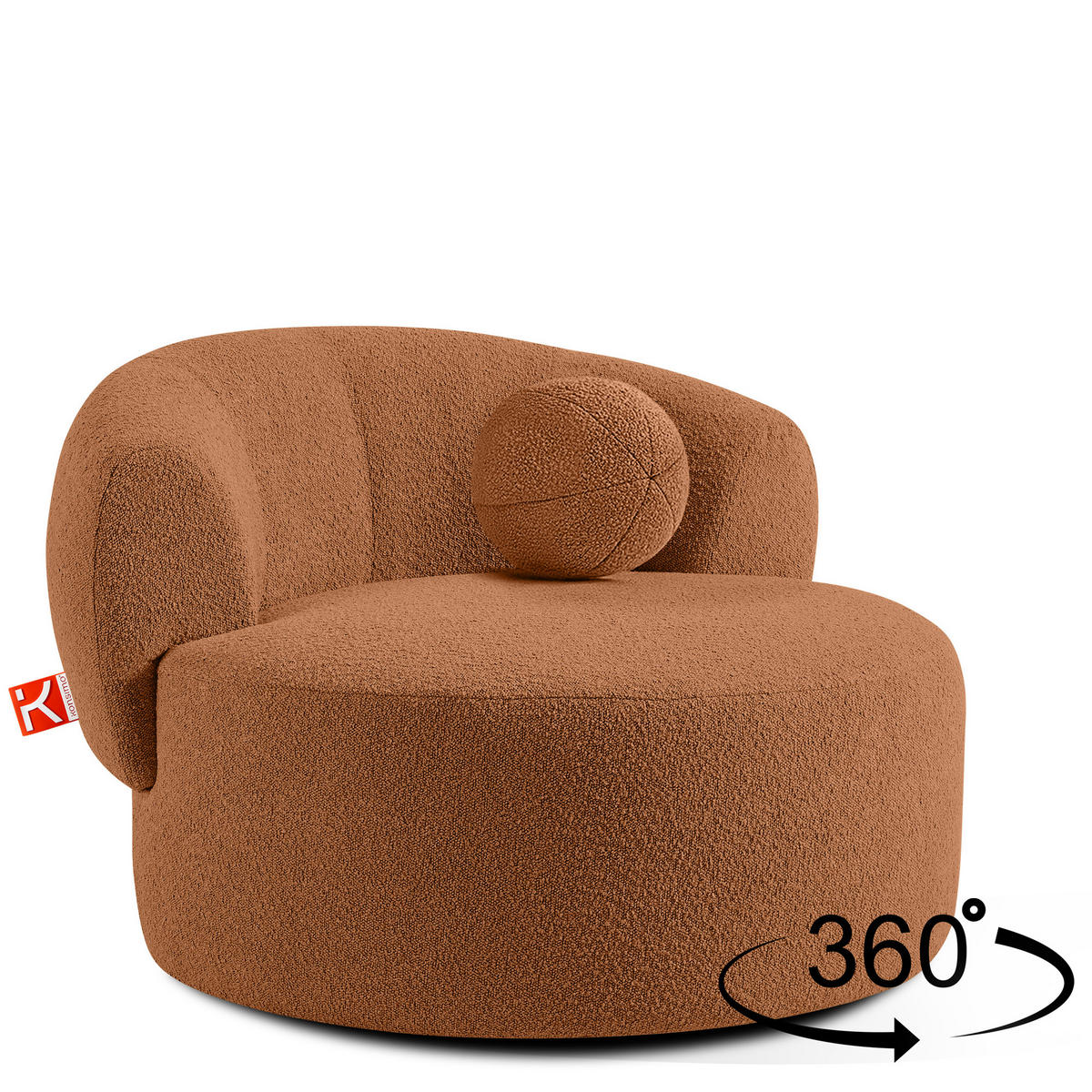 DREHSESSEL VIRA, Rost, Bouclé - Rotbraun/Schwarz, Holz/Holzwerkstoff (105/76/100cm) - KONSIMO®