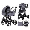 KOMBIKINDERWAGEN Amore 3 in 1 grau gemustert Babyschale Adapter Wickeltasche Fußabdeckung - Dunkelgrau, Metall (95/63/105cm) - Chipolino