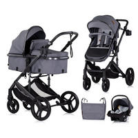 KOMBIKINDERWAGEN Amore 3 in 1 grau gemustert Babyschale Adapter Wickeltasche Fußabdeckung - Dunkelgrau, Metall (95/63/105cm) - Chipolino