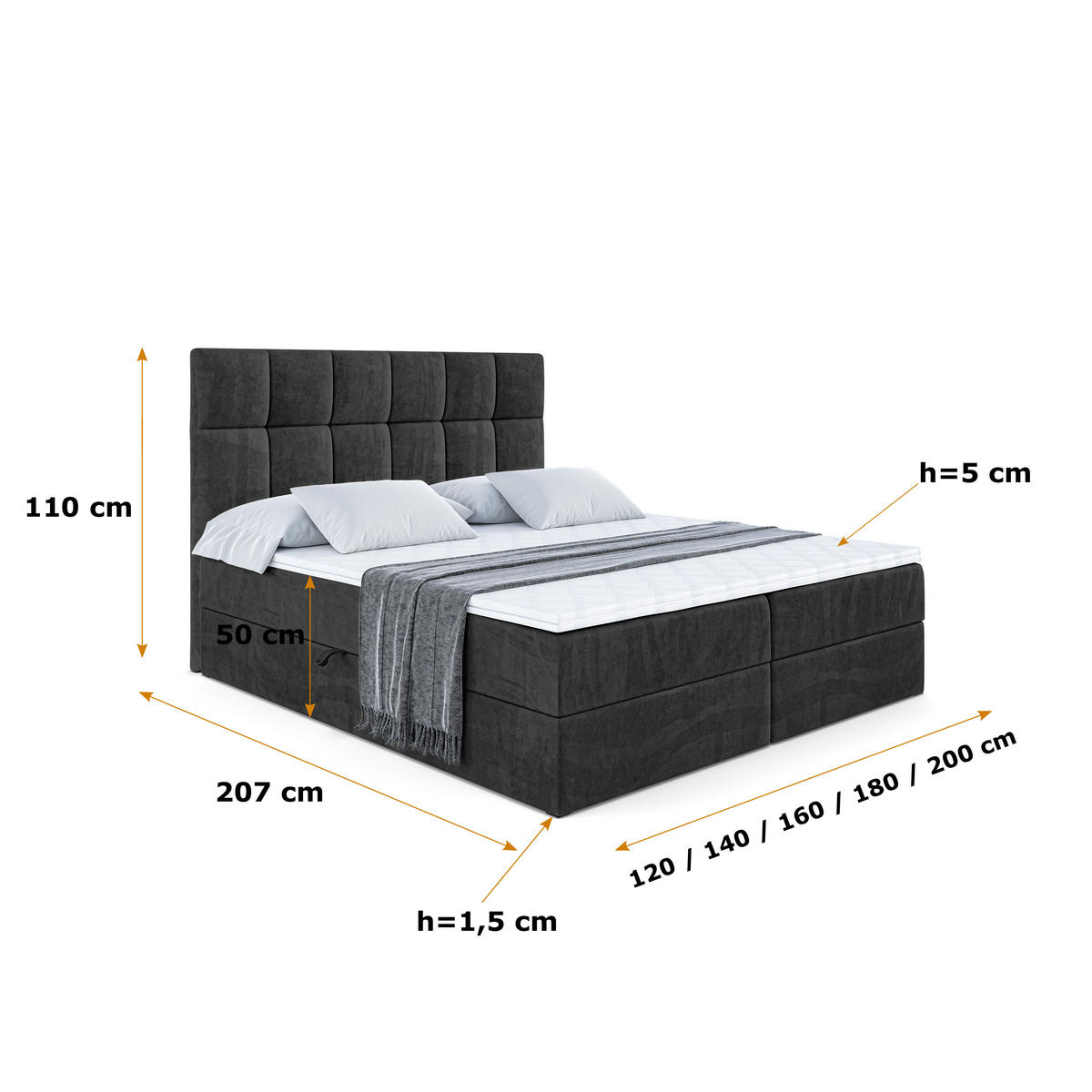 BOXBETT mit H4-Matratze und Lattenrost - RICAR - 120x200 Schwarz - Schwarz, Holzwerkstoff (120/200cm) - ALTDECOR