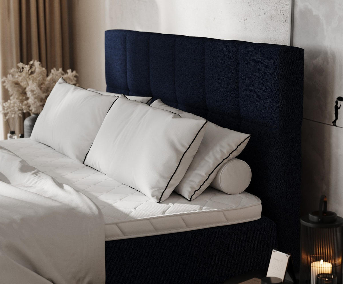 BOXBETT Savio 160/200 cm Marineblau im Riva Stoff - Schwarz/Dunkelblau, Holz/Holzwerkstoff (160/200cm) - AltaBeds