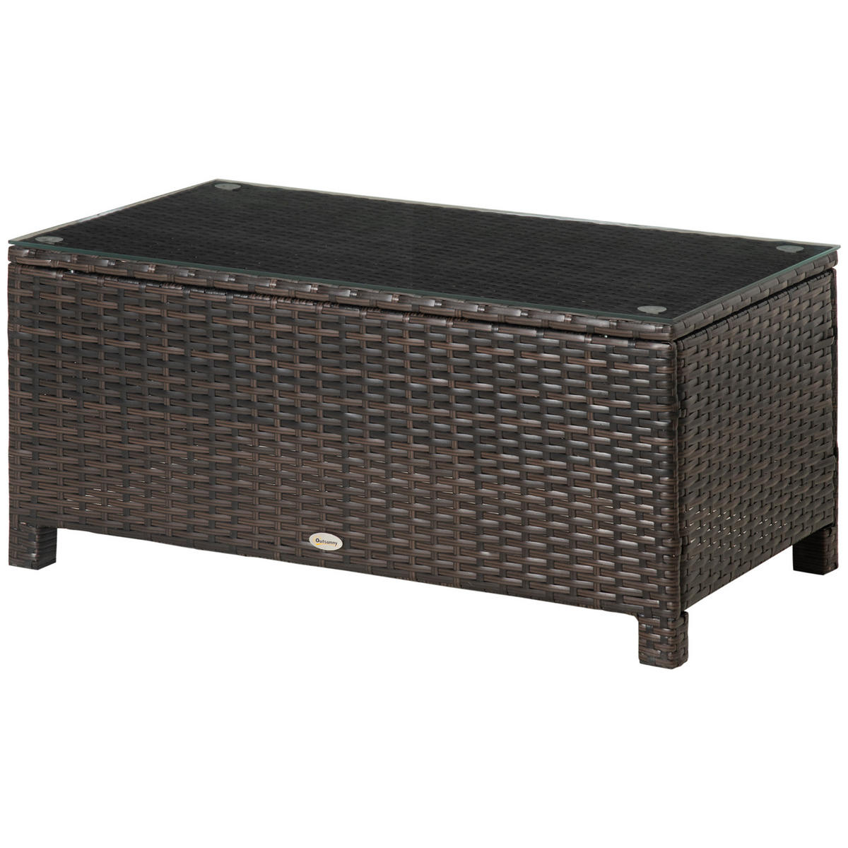 GARTENBEISTELLTISCH DE-13562 mit Geflecht und Glasplatte Braun - Braun, Metall (85/50/39cm) - ComfortXL