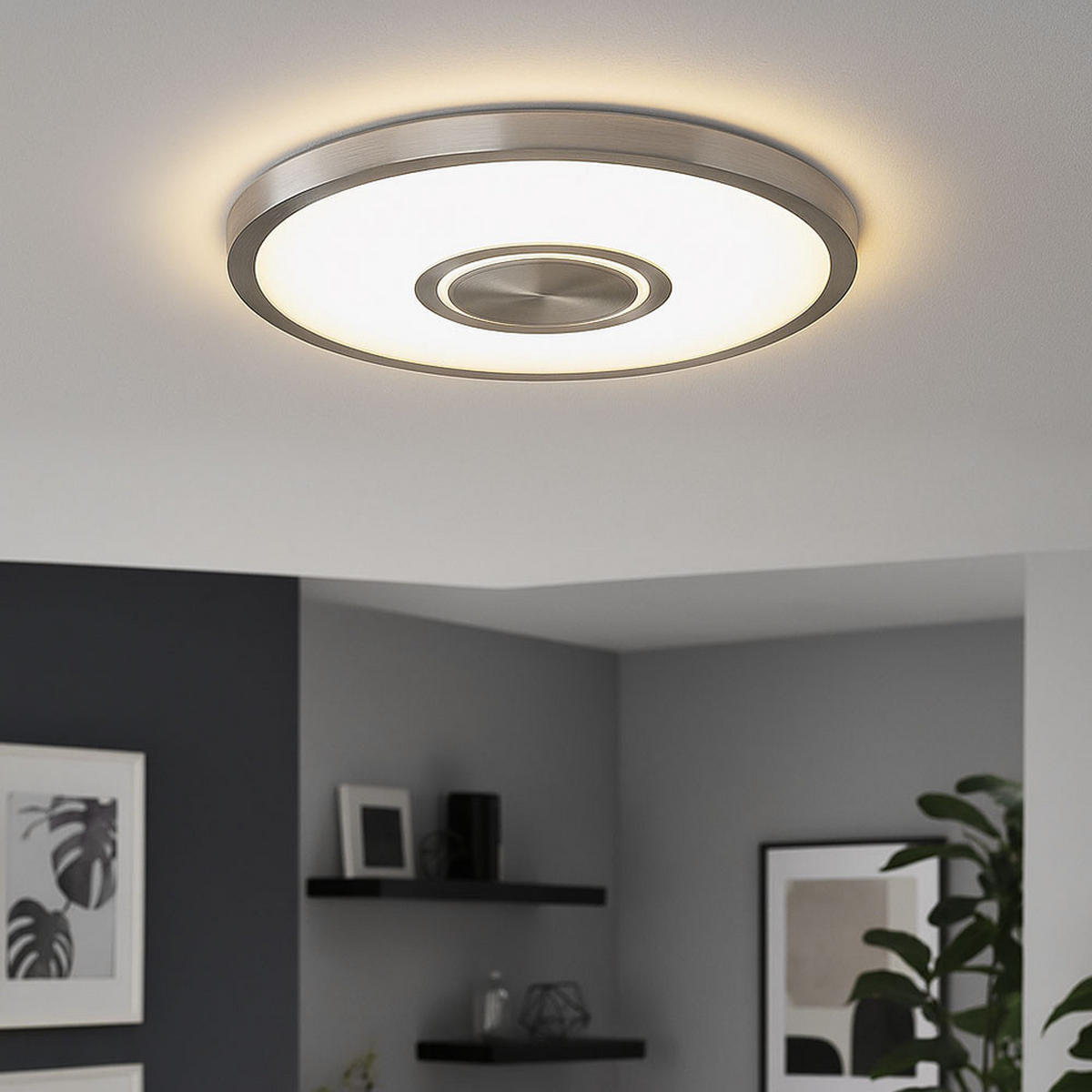 LED DECKENLEUCHTE Backlight Nickel-matt Rund - Silberfarben, Kunststoff (42.5/42.5/3.6cm) - Briloner