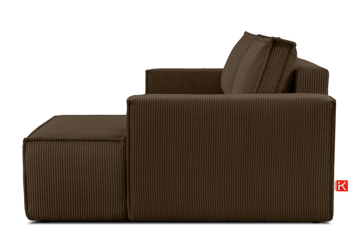 ECKSCHLAFSOFA-RECHTS NAPI in Pet Friendly Cord-Stoff, dunkelbraun - Dunkelbraun/Schwarz, Textil (262/148cm) - KONSIMO®