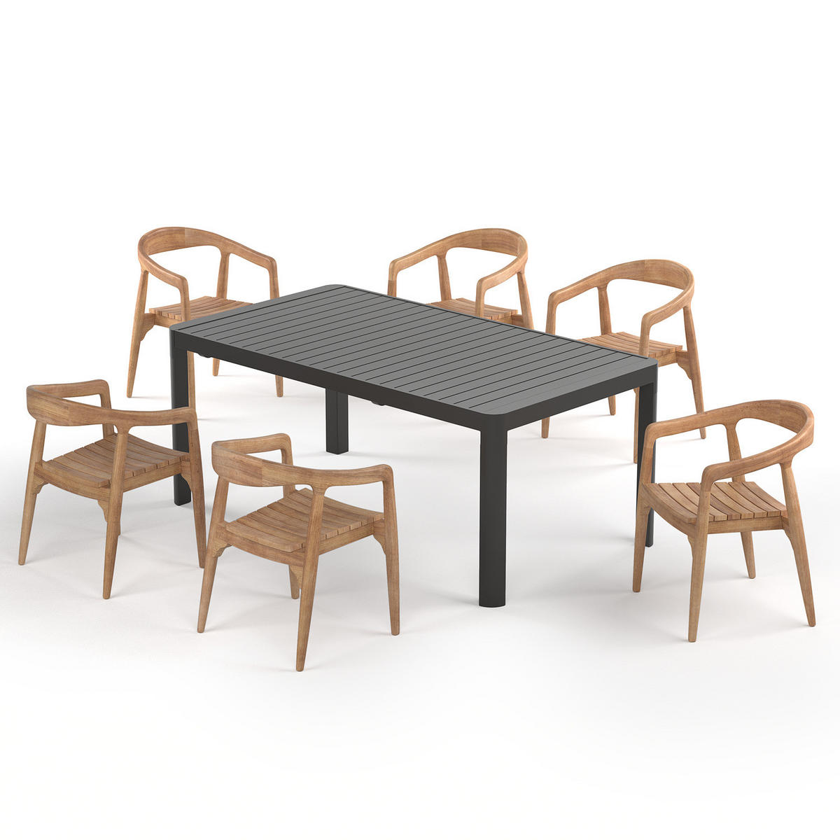GARTENESSGRUPPE - 7-teilig - Teak massiv / Aluminium - Braun / Anthrazit - Anthrazit, Holz/Metall - home24