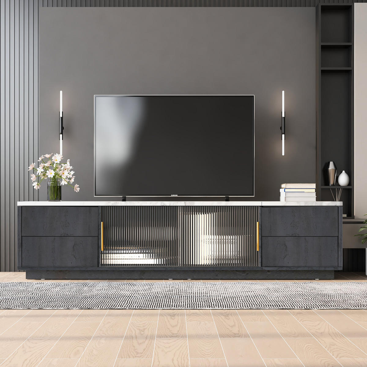 TV-SCHRANK Grau und Schwarz 160/40/44,5 cm - Schwarz, Holzwerkstoff (40/44.5/160cm) - Urban Meuble
