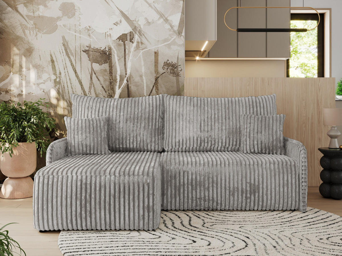 ECKSCHLAFSOFA ARPA L Grau Cord - links - Schwarz/Grau, Kunststoff/Textil (198/150cm) - MKS