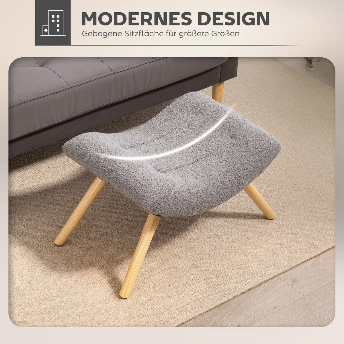 FUSSHOCKER DE-07157 ergonomisch, Berberfleece, Holzbeine Hellgrau - Hellgrau, Holz/Textil (45/38/67cm) - ComfortXL