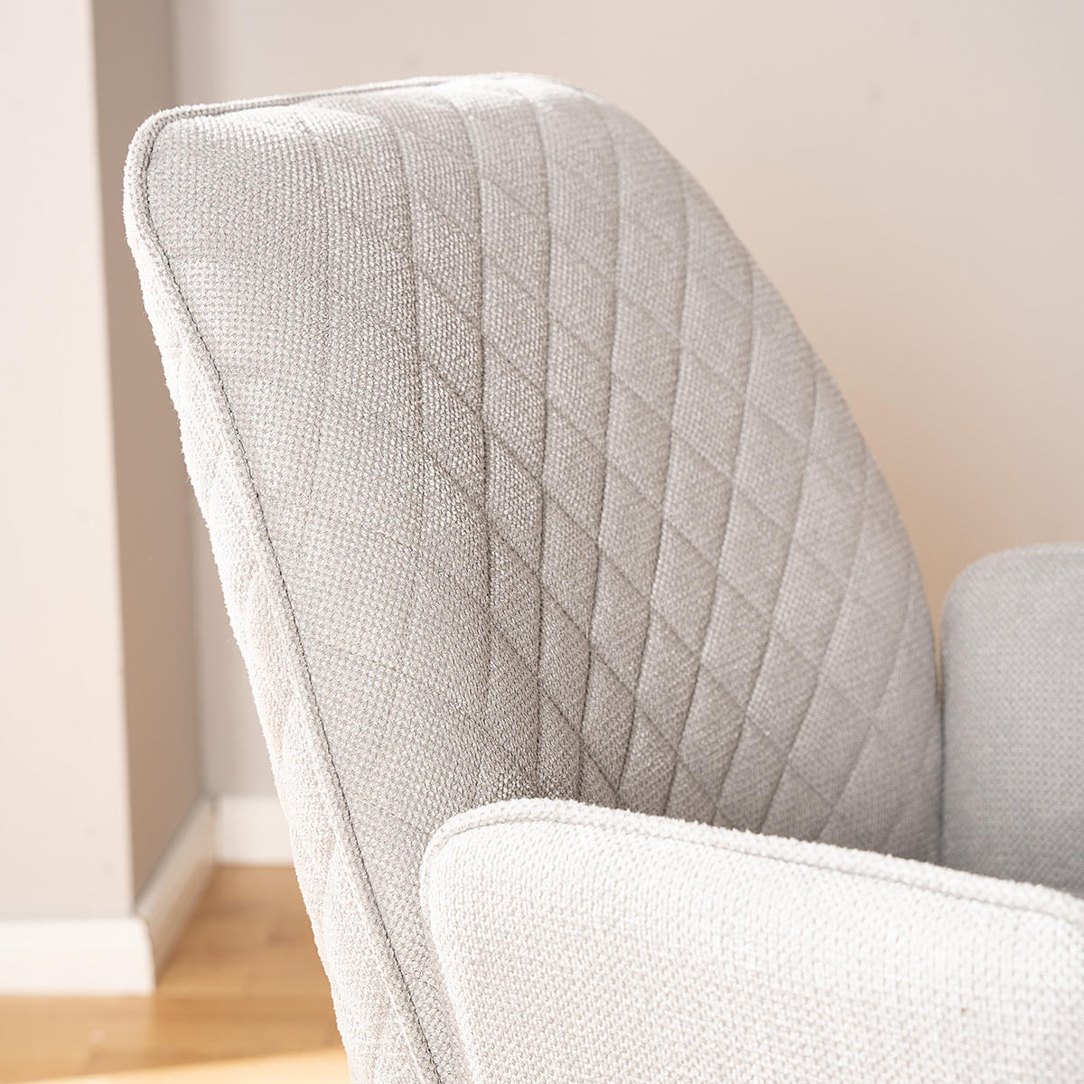 DREHBARER ARMLEHNENSTUHL - Strukturstoff / Eiche massiv - Hellgrau / Eiche - Hellgrau, Eichenholz/Holz (59/88/63cm) - home24