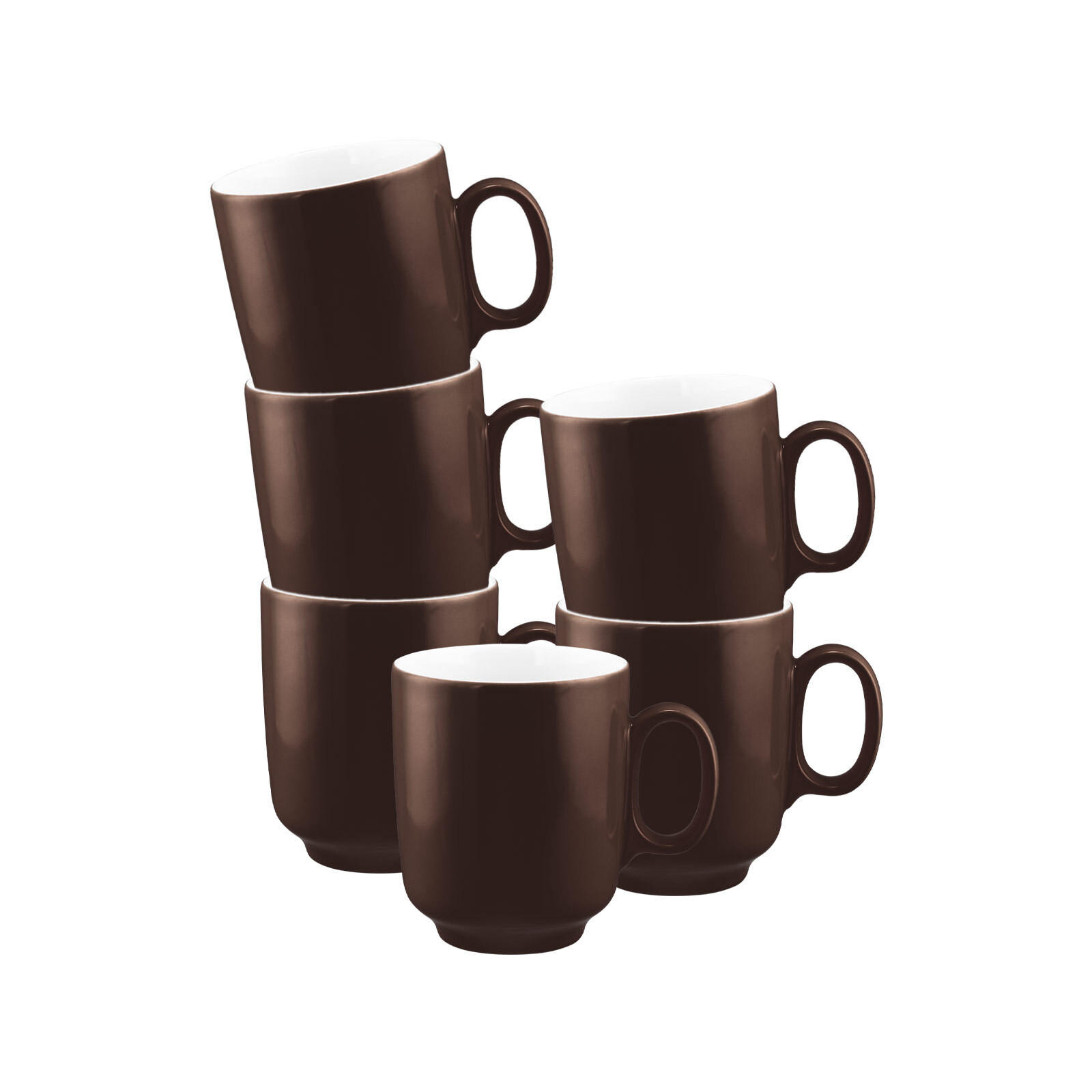 BECHER MIT HENKEL Sento Home Pure Colors Chocolate Brown 400 ml 6er Set - Dunkelbraun, Keramik (0.4L) - Seltmann Weiden