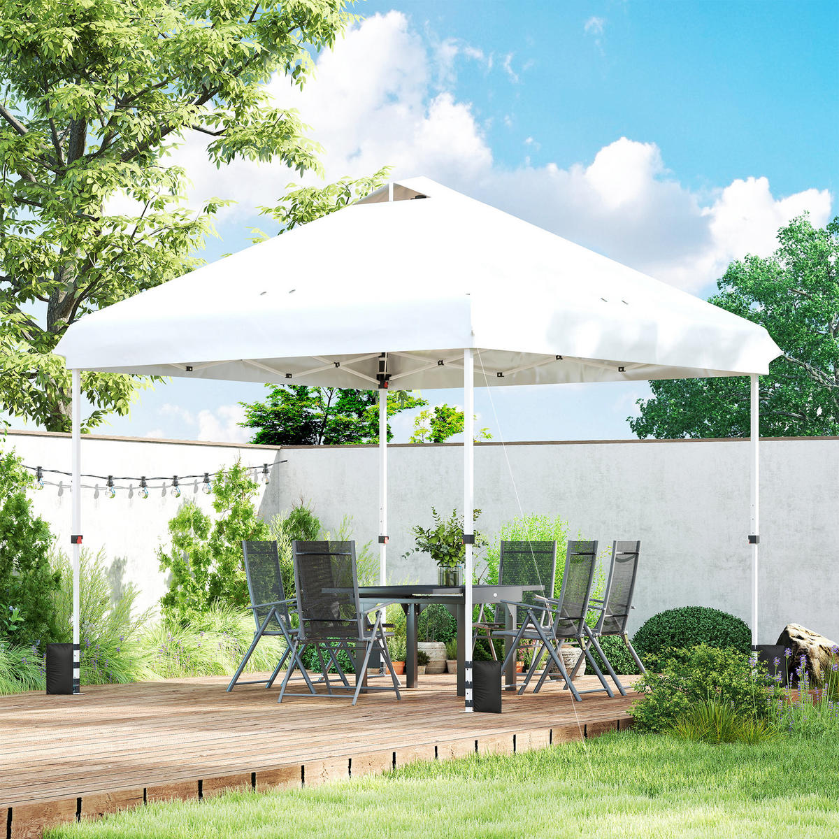 PAVILLON 3 x 3 m Wasserdicht Stabil Winterfest Pop-up Faltpavillon, UV 50+ Weiß - Weiß, Metall (300/273/300cm) - Outsunny