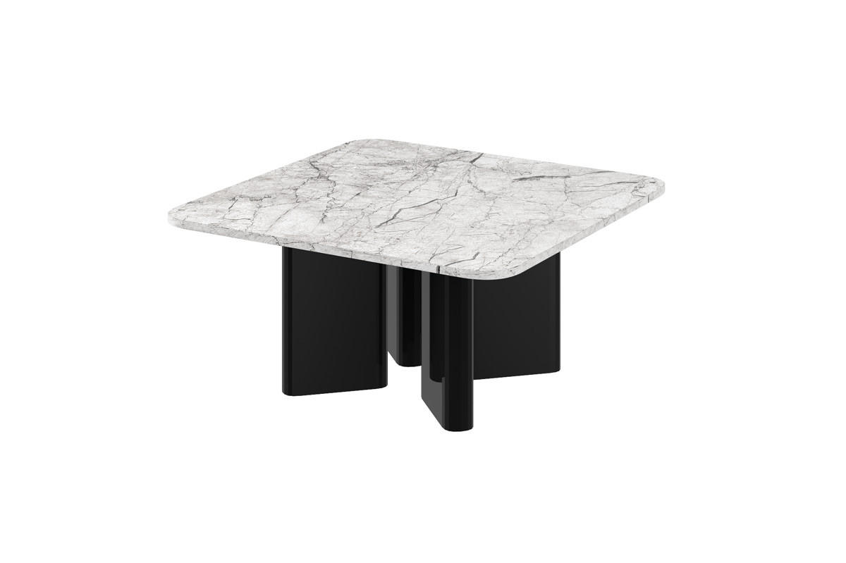 designimpex Couchtisch Schwarz Hochglanz, Creme 80x50x80 cm