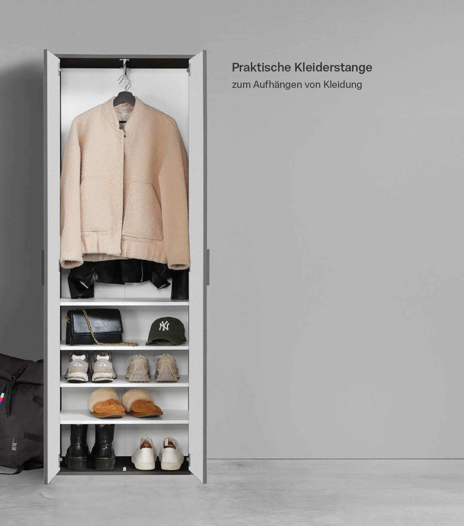 GARDEROBENSCHRANK Der Lange - Anthrazit/Schwarz, Holzwerkstoff (60/180/34cm) - Mokebo