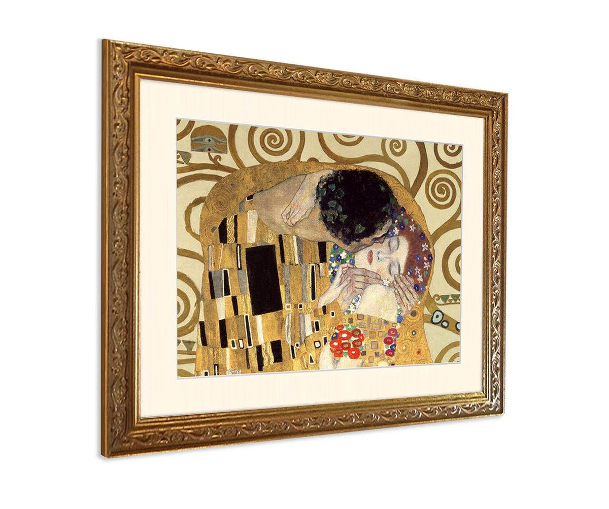 BILD gerahmt 53x63 cm Gustav Klimt "Der Kuss Detail" - Gelb, Holz (63/53cm) - artissimo