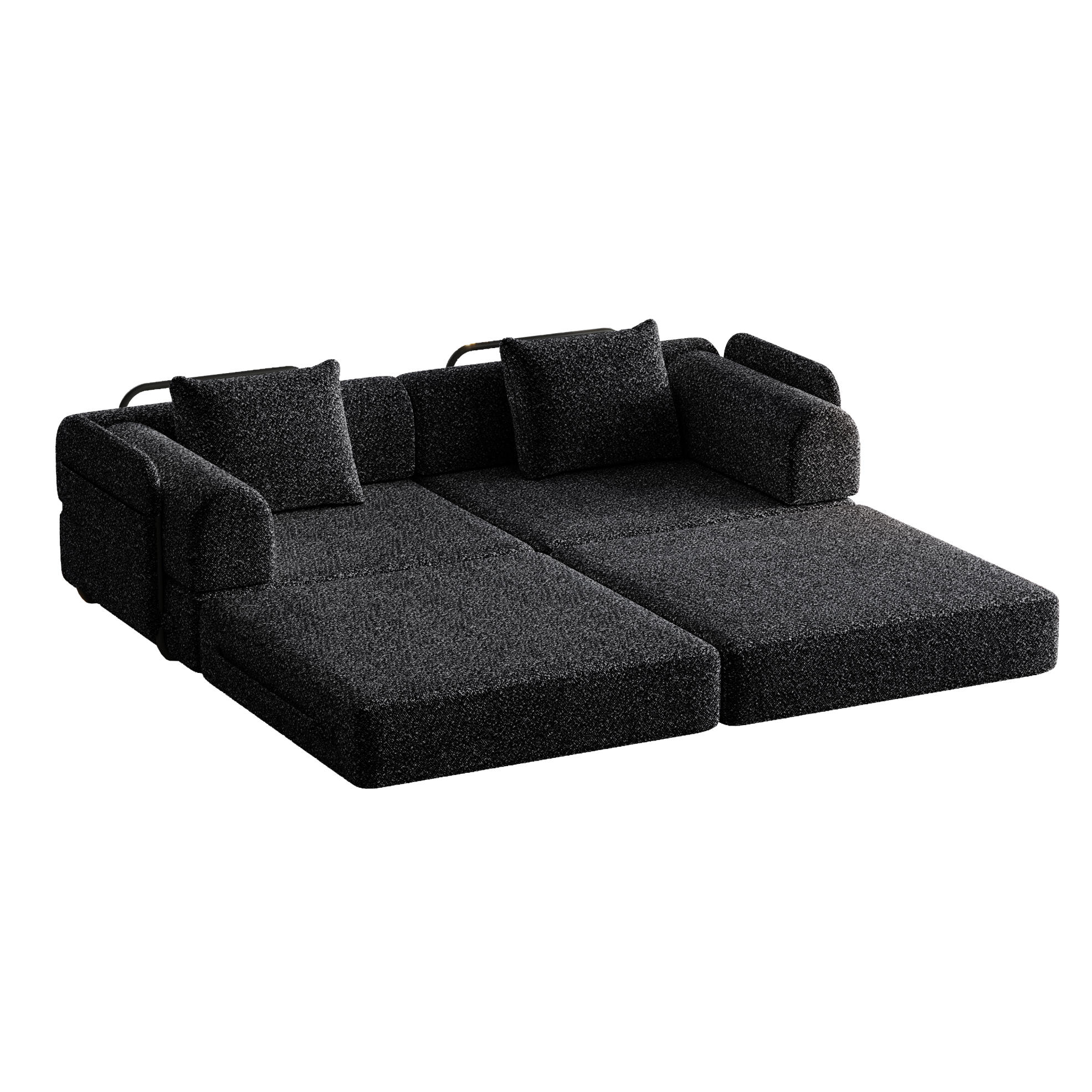 SCHLAFSOFA 2-in-1 in Schwarz – klappbar mit Armlehnen-Staufach - Schwarz, Textil (183.8/69.8/91.4cm) - BEAOK