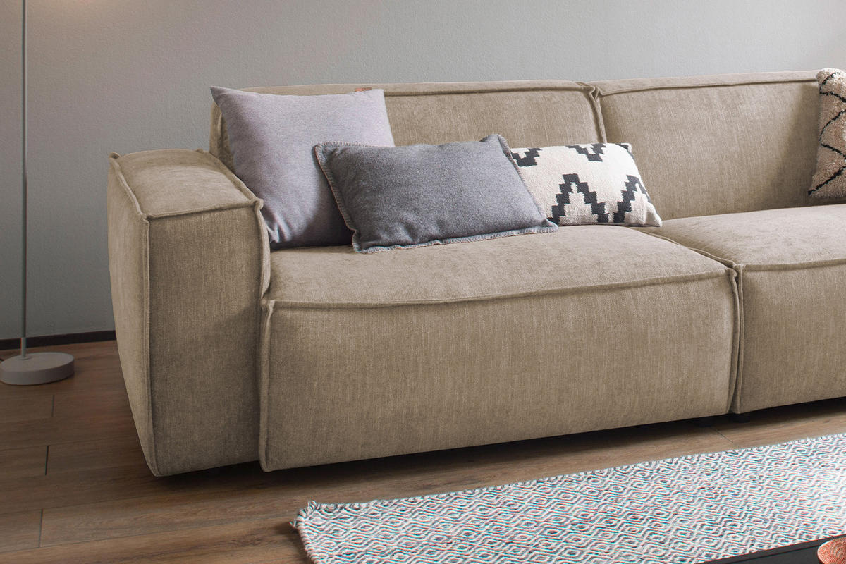 SOFA SAMU Taupe Webstoff - Taupe/Schwarz, Textil (256/72/106cm) - KAWOLA