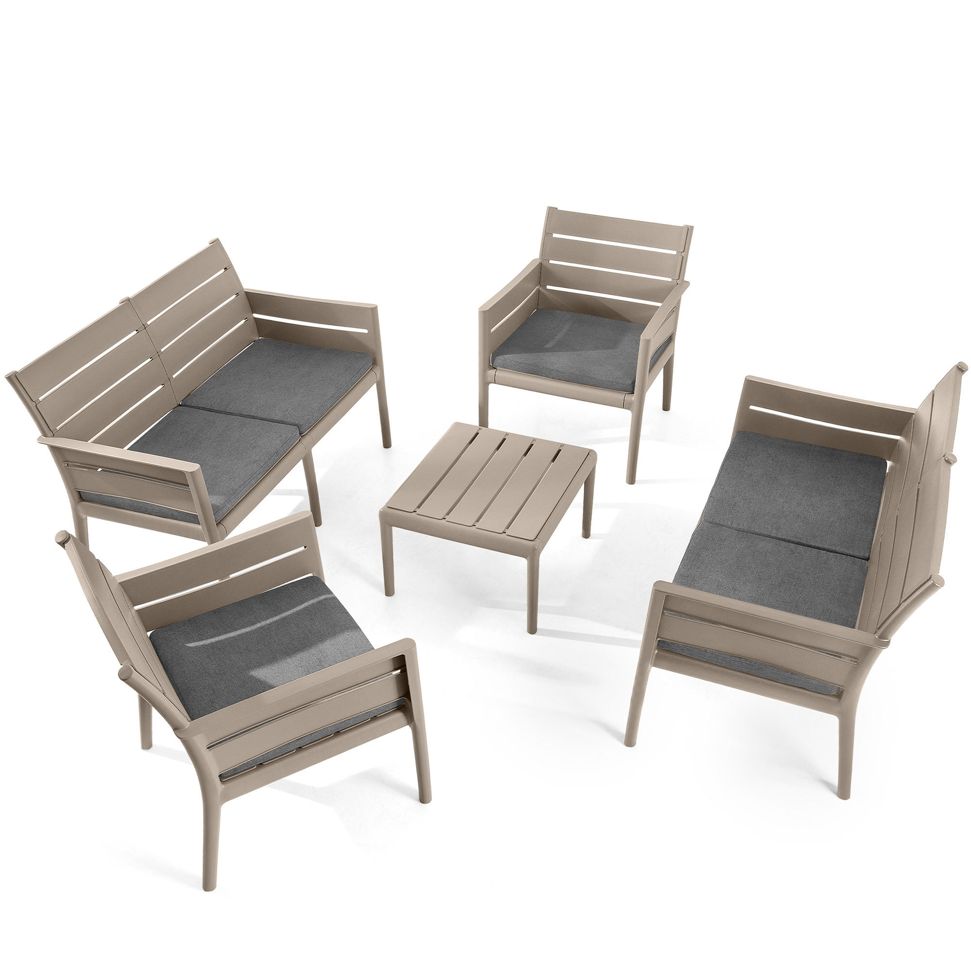 GARTENMÖBEL-SET MITTU 5-tlg, Beige/Braun - Beige/Braun, Kunststoff - KONSIMO®
