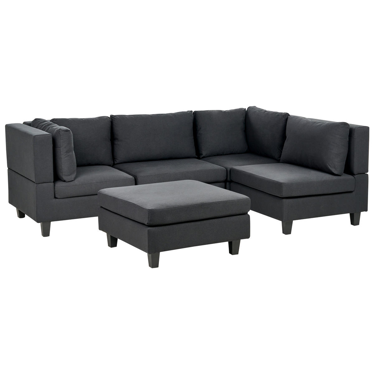4-SITZER-ECKSOFA Leinenoptik schwarz rechtsseitig mit Ottomane Fevik - Schwarz, Textil (228/72/152cm) - Beliani